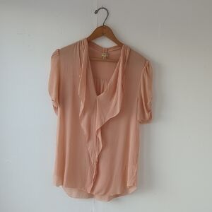 Aritzia Babaton Tinsley 100% Silk Ruffle Blouse - Nude Peach - Size Small
